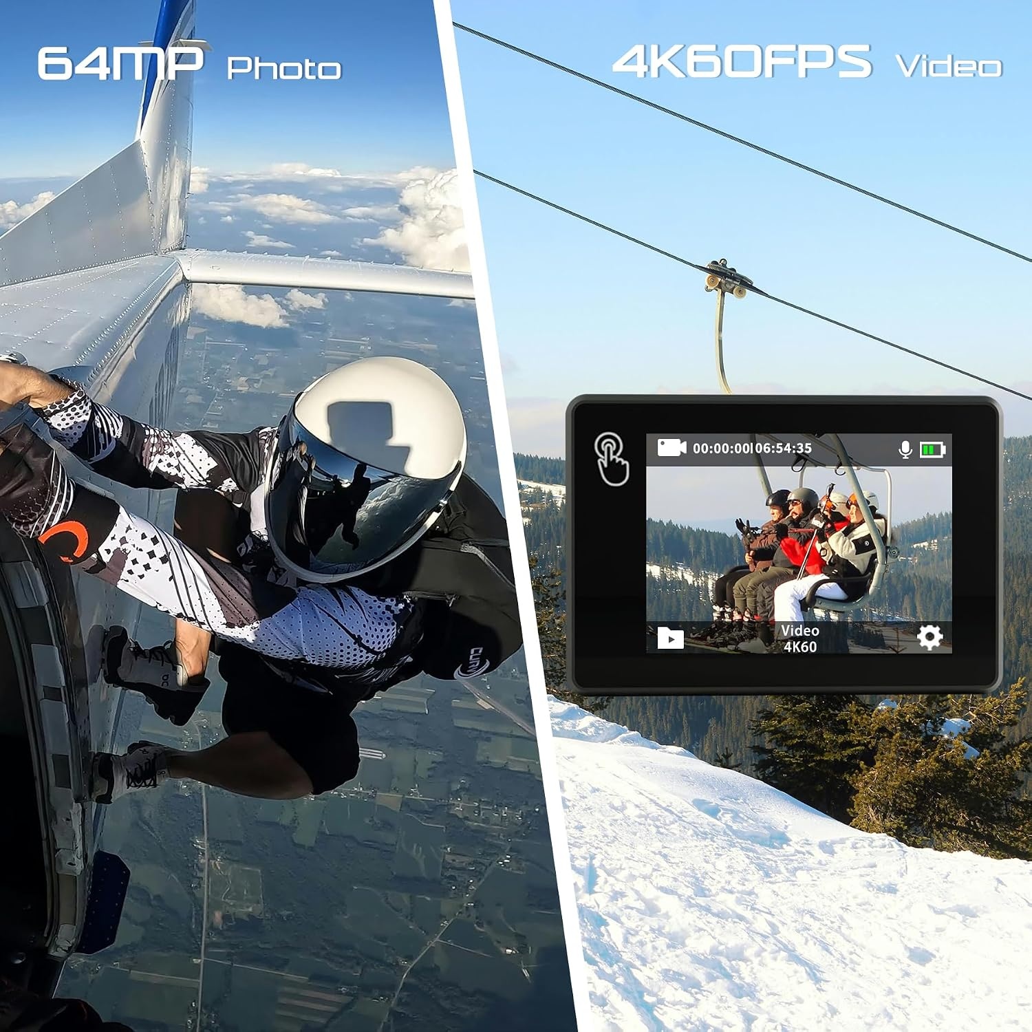 Apexcam M80PRO 4K Sportcamera met 128GB kaart - 48MP - 40m Waterdicht - 2 Accu's