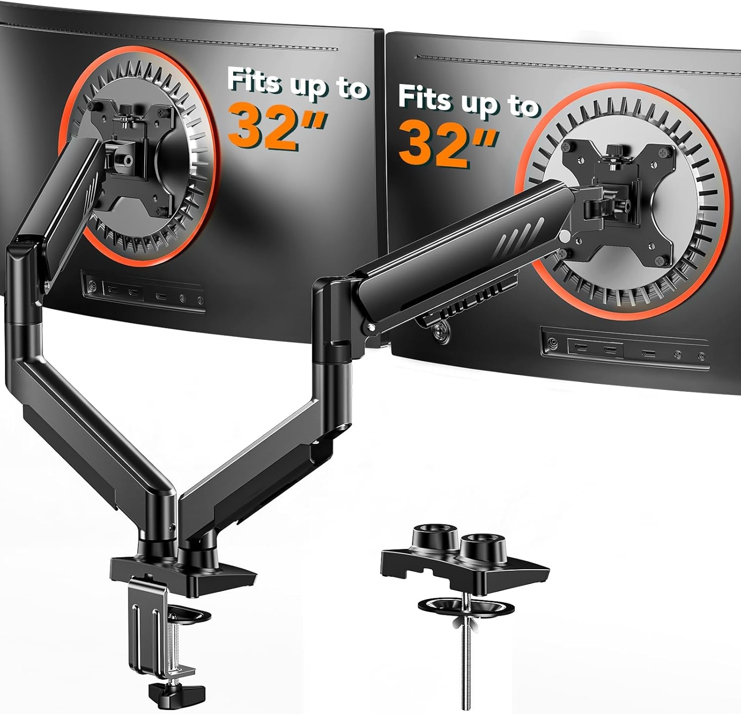 ErGear Dubbele monitorarm, volledig verstelbare monitorhouder voor 13-32 ″ schermen, snel te installeren computermonitorstandaard met gereedschapsvrije VESA-montage, maximale belasting 9 kg Max VESA