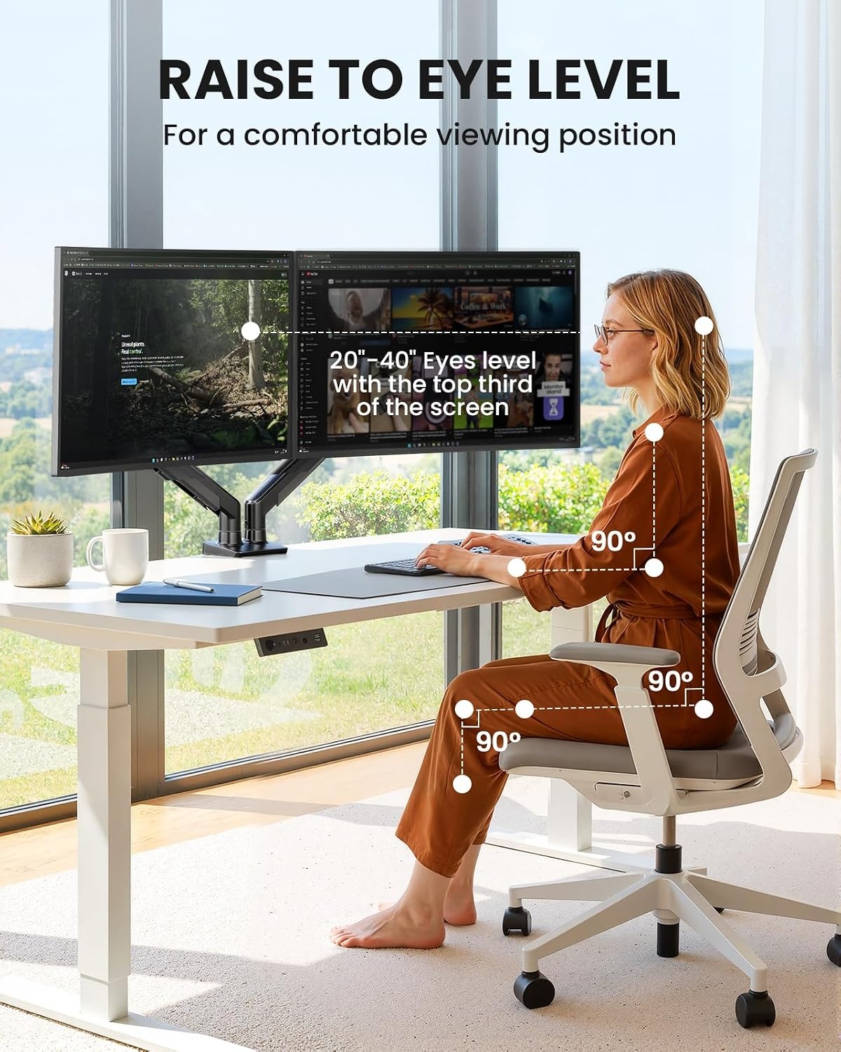 ErGear Dubbele monitorarm, volledig verstelbare monitorhouder voor 13-32 ″ schermen, snel te installeren computermonitorstandaard met gereedschapsvrije VESA-montage, maximale belasting 9 kg Max VESA
