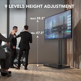 AX WABER Universele tv-vloerstandaard met houder voor tv's van 27 tot 65 inch, draaibare staande tv-standaard met 9 niveaus in hoogte verstelbaar, ruimtebesparend ontwerp hoge tv-standaard voor