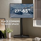 AX WABER Universele tv-vloerstandaard met houder voor tv's van 27 tot 65 inch, draaibare staande tv-standaard met 9 niveaus in hoogte verstelbaar, ruimtebesparend ontwerp hoge tv-standaard voor