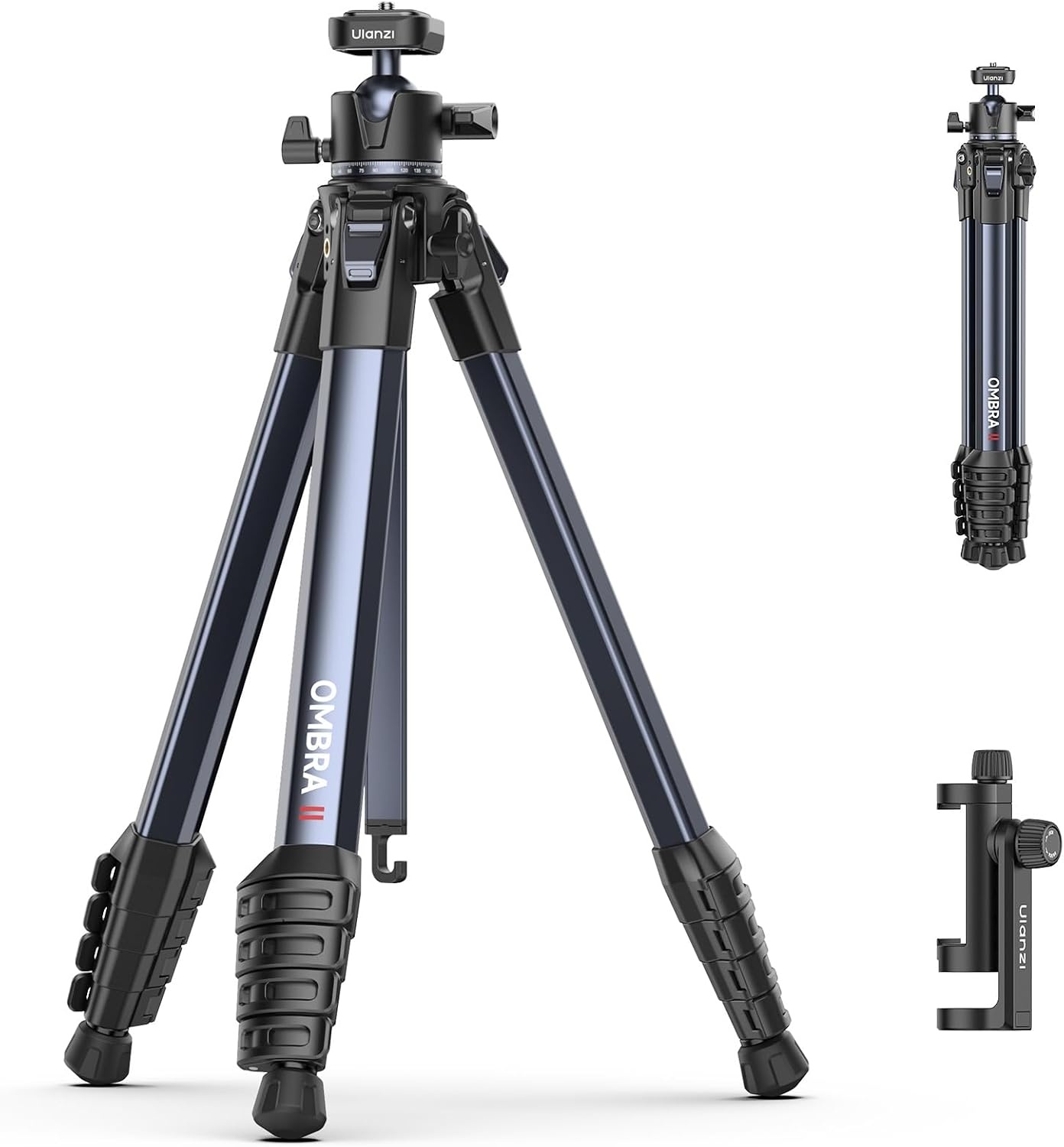 ULANZI Ombra II 156cm Camera Statief, Compacte Camera Statieven met 360° Balhoofd, Uka Snelkoppelingsplaat, Lichtgewicht Aluminium Reisstatief voor DSLR, Smartphone (Gewicht: 1.21kg,Draagvermogen 3kg)