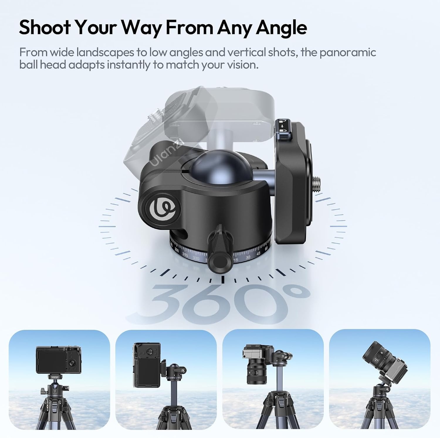 ULANZI Ombra II 156cm Camera Statief, Compacte Camera Statieven met 360° Balhoofd, Uka Snelkoppelingsplaat, Lichtgewicht Aluminium Reisstatief voor DSLR, Smartphone (Gewicht: 1.21kg,Draagvermogen 3kg)