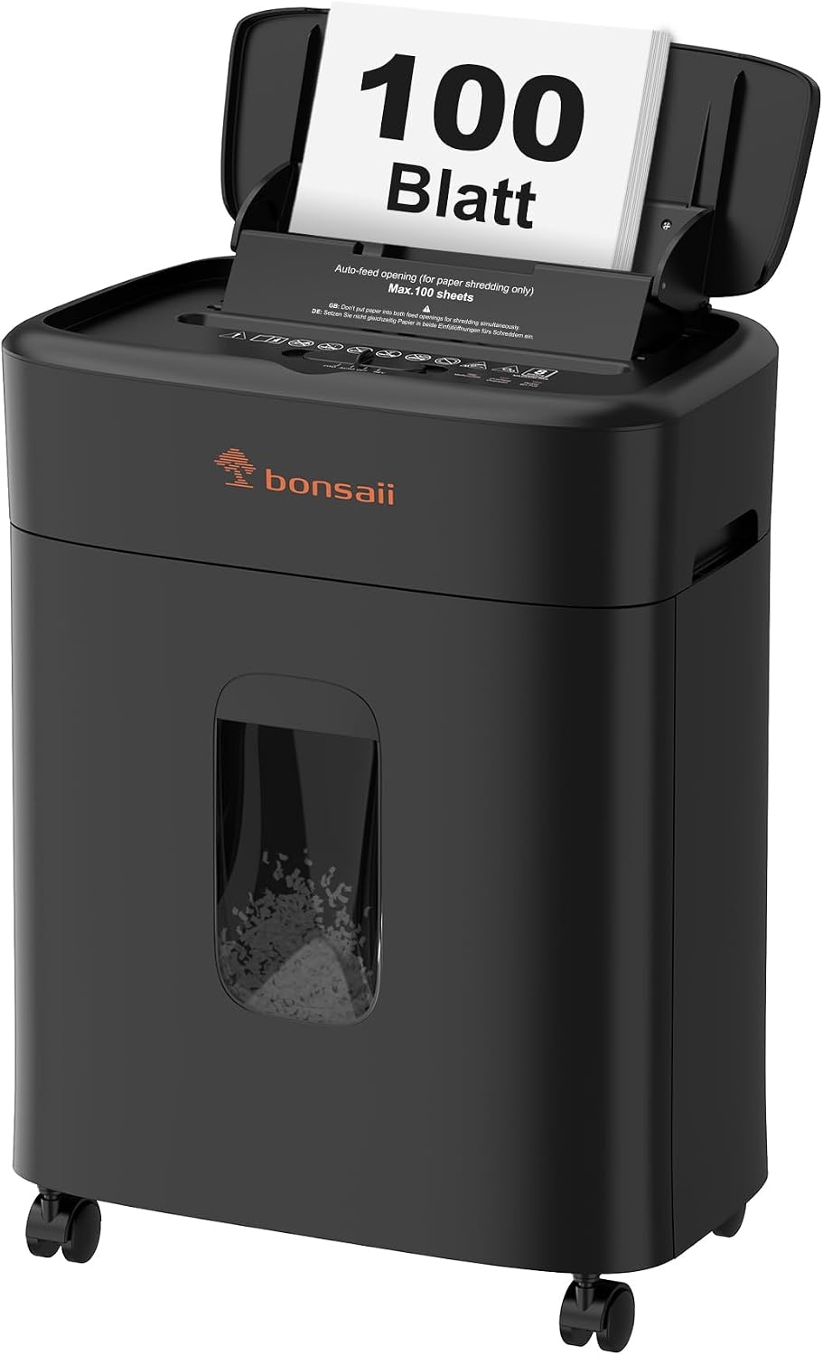 Bonsaii Papierversnipperaar 100 Vel Auto-Feed - P-4 Mikroschnitt - Zwart