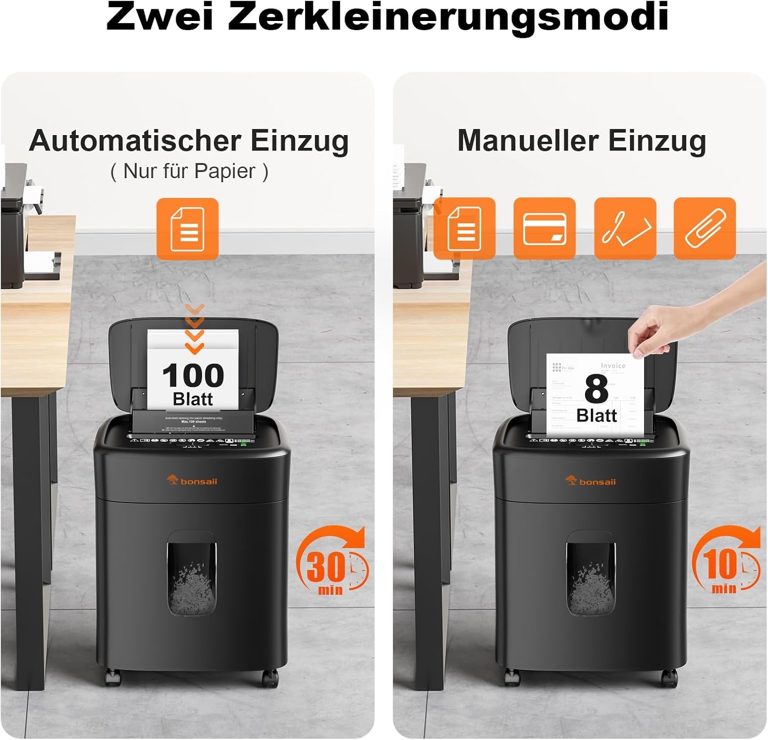 Bonsaii Papierversnipperaar 100 Vel Auto-Feed - P-4 Mikroschnitt - Zwart