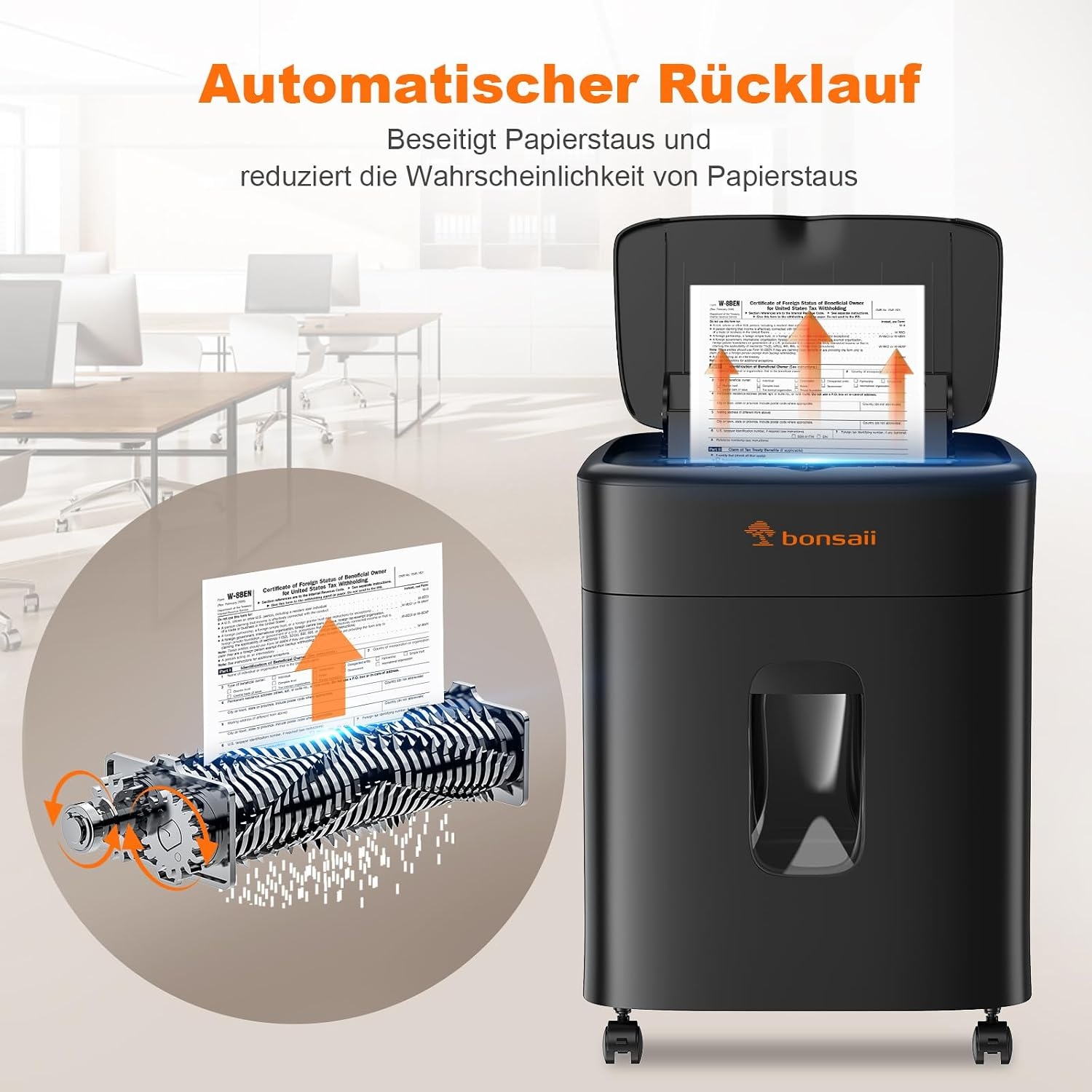 Bonsaii Papierversnipperaar 100 Vel Auto-Feed - P-4 Mikroschnitt - Zwart