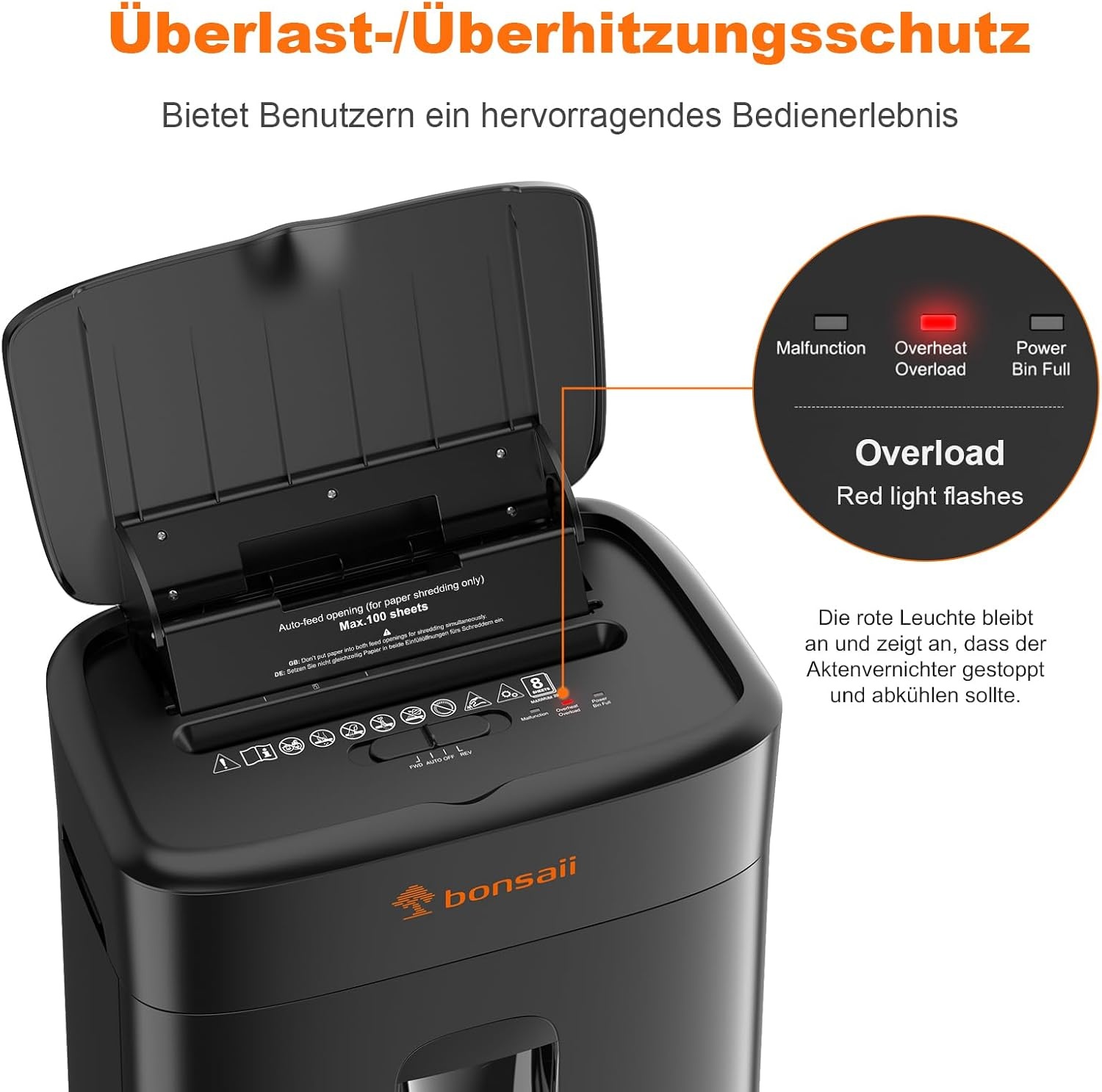 Bonsaii Papierversnipperaar 100 Vel Auto-Feed - P-4 Mikroschnitt - Zwart