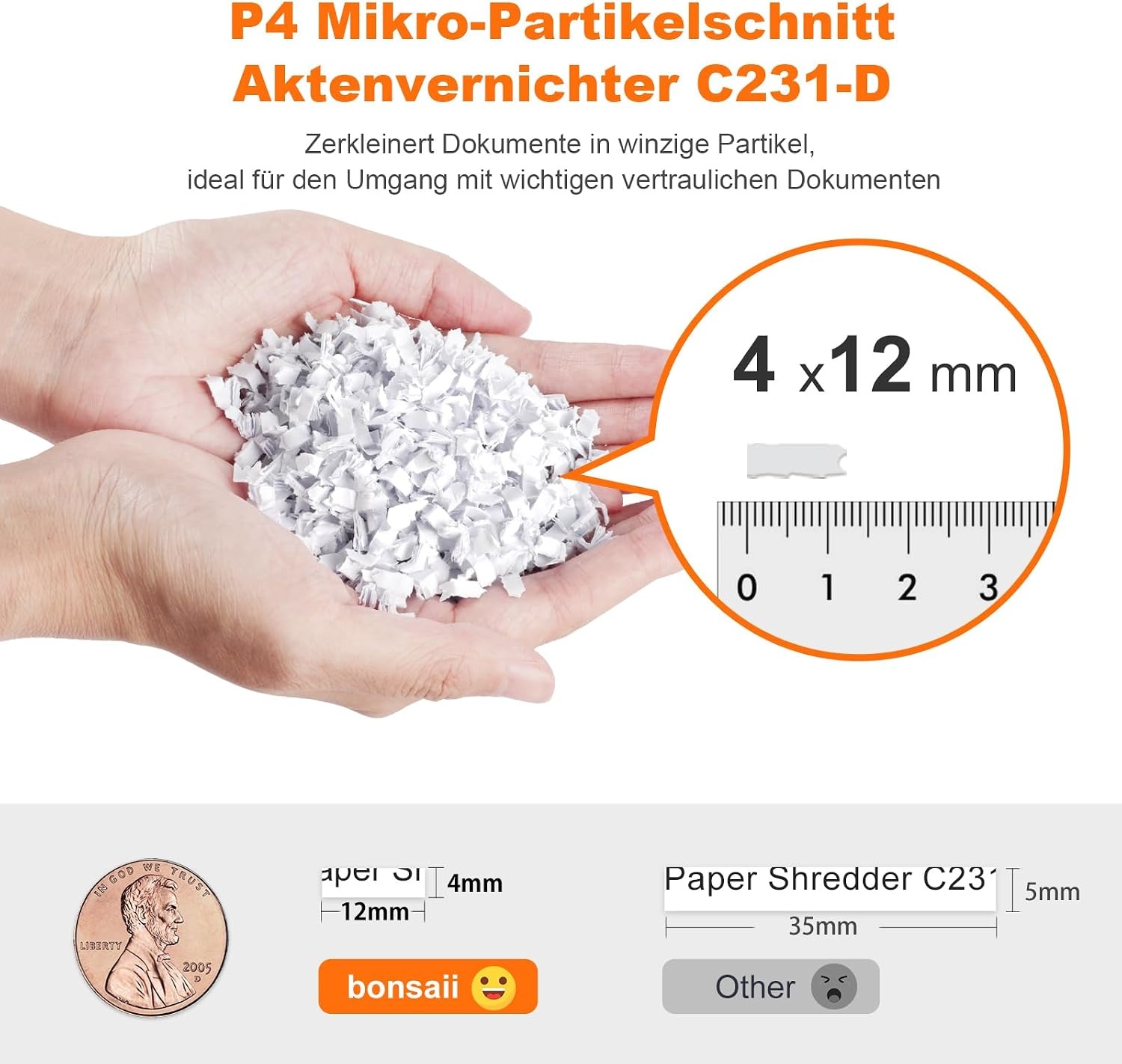 Bonsaii Papierversnipperaar 100 Vel Auto-Feed - P-4 Mikroschnitt - Zwart