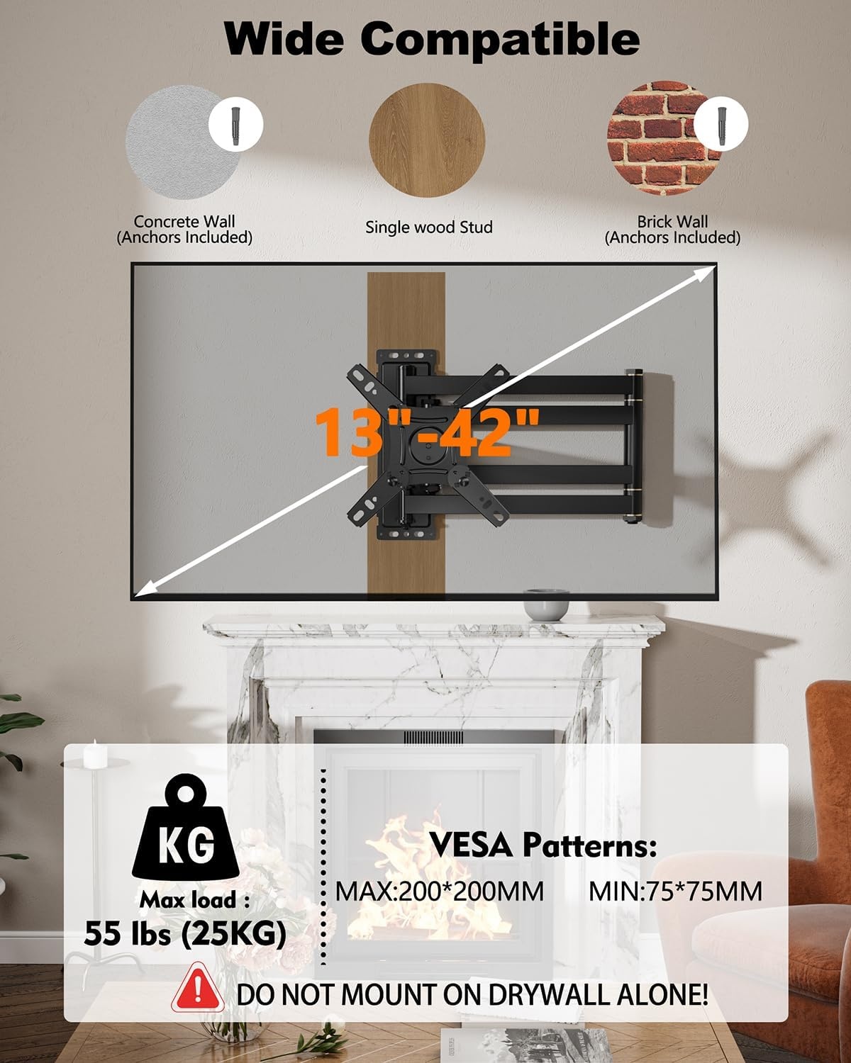 Lange Reach 1036mm TV Muurbeugel voor 13-43 Inch TV's & Monitoren - Maat voor 13-43 inch tv's