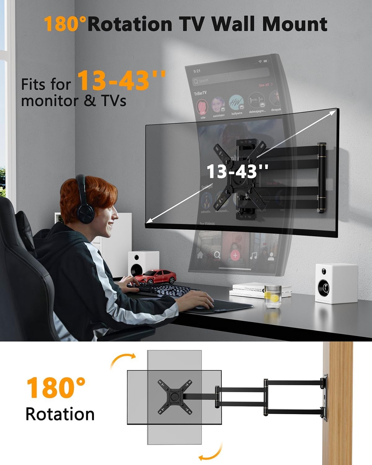 Lange Reach 1036mm TV Muurbeugel voor 13-43 Inch TV's & Monitoren - Maat voor 13-43 inch tv's