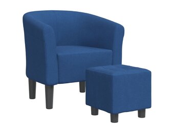 vidaXL Kuipstoel met voetenbank stof blauw