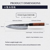 MITSUMOTO SAKARI Gyuto Koksmes van 22 cm, Japans Keukenmes - Maat 22 cm
