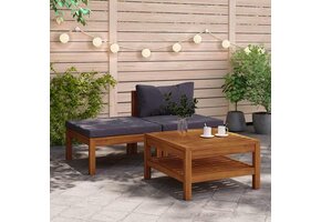 vidaXL Loungeset 3-delig Acaciahout met Donkergrijze Kussens - 35% Korting