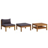 vidaXL 3-delige Loungeset met donkergrijze kussens acaciahout