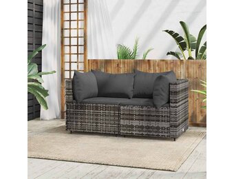 vidaXL Tuinhoekbanken met kussens 2 st poly rattan grijs