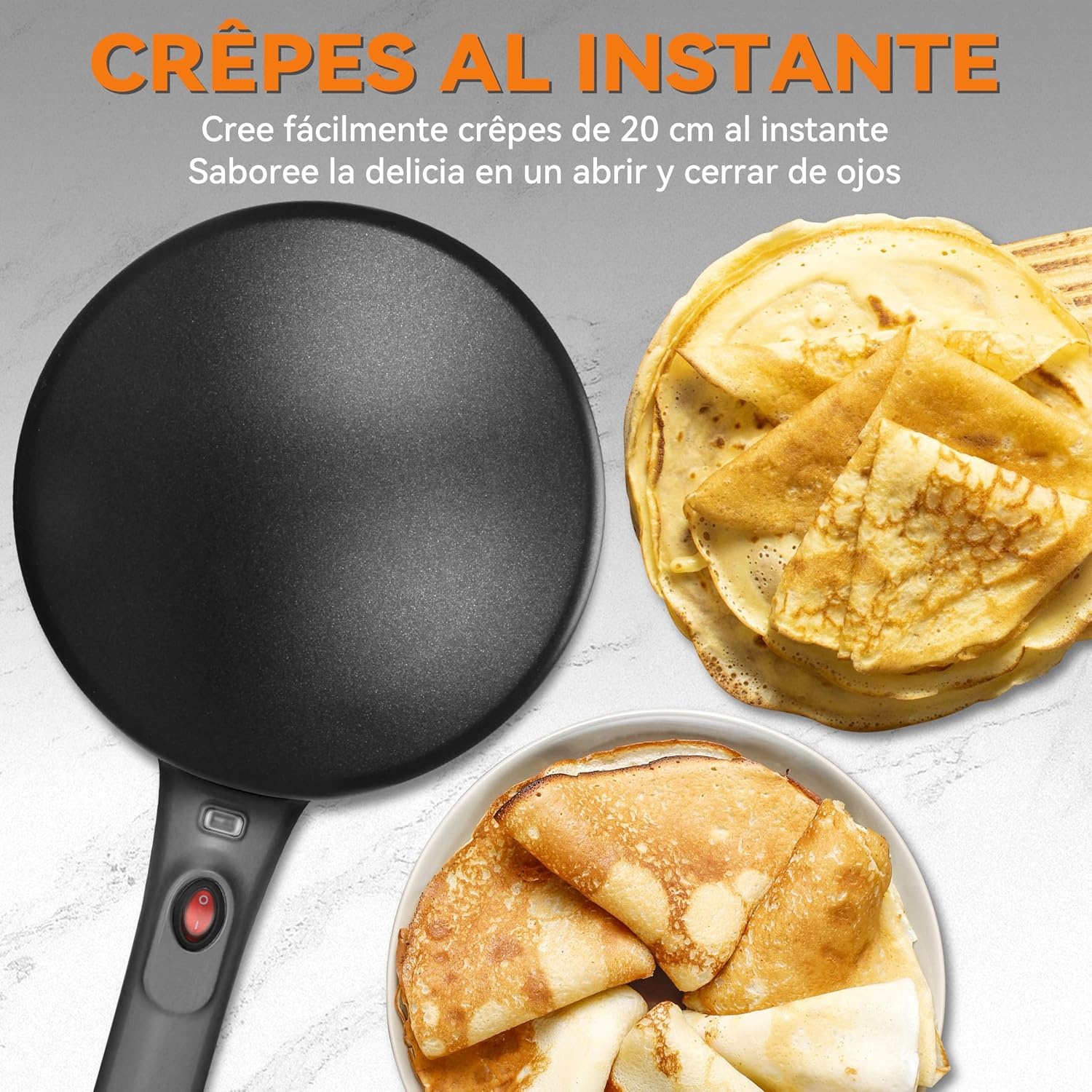 Baker's Friend Onmiddellijke crêpemachine, crêpepan met brandvaste handgreep, anti-aanbakkookoppervlak van 20 cm, automatische temperatuurregeling, grafiet