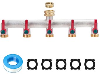 Waterverdeler 5-voudig, zware vernikkelde messing tuinslang verdeler, 5-weg verdeler water met 5 verlenggrepen, de verbeterde zeshoekige waterinlaat is duurzamer - Maat Vernickelt Messing 5way