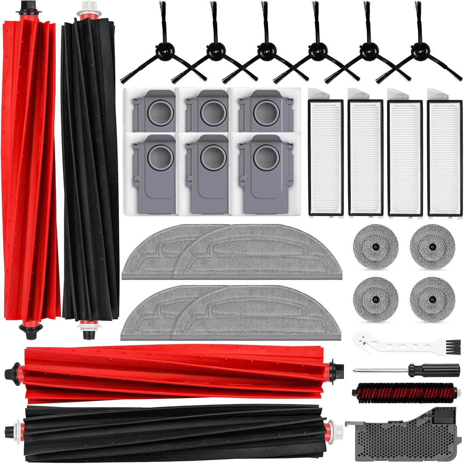 32 stuks accessoires voor Roborock S8 MaxV Ultra & S8 Max Ultra robotstofzuiger, 4 hoofdborstels, 6 stofzakken, 4 filters, 4 reinigingsdoekjes, 4 zijwissers, 6 zijborstels en reinigingsborstel