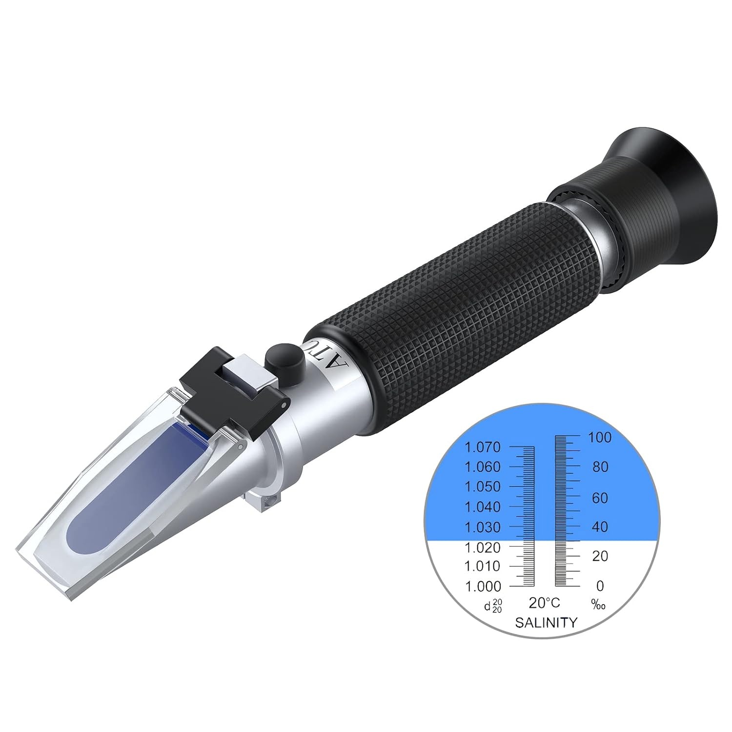 AUTOUTLET Zoutgehalte refractometer aquarium met ATC dubbele schaal 0-100 PPT en zwaartekracht specificatie 1.000-1.070 voor zeewater vissen zwembad precisiegereedschap