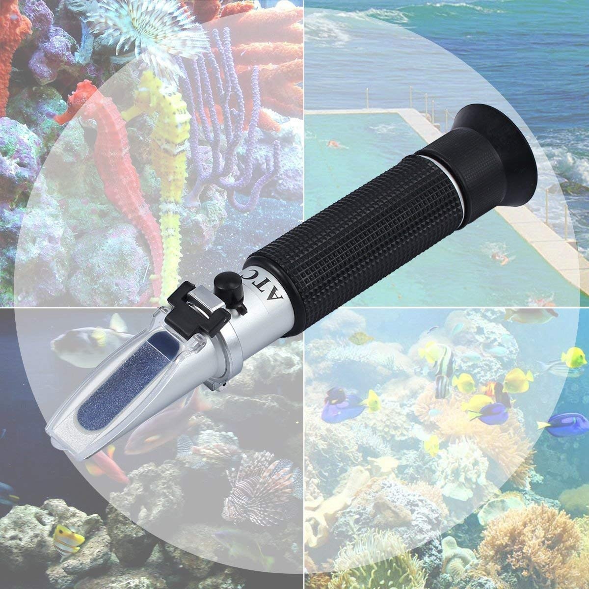 AUTOUTLET Zoutgehalte refractometer aquarium met ATC dubbele schaal 0-100 PPT en zwaartekracht specificatie 1.000-1.070 voor zeewater vissen zwembad precisiegereedschap