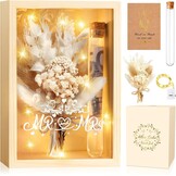 Dusor Bruiloft Geldcadeau met LED-verlichting en Gedroogde Bloemen - 16 x 11 x 5 cm - Houtlook