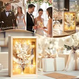 Dusor Bruiloft Geldcadeau met LED-verlichting en Gedroogde Bloemen - 16 x 11 x 5 cm - Houtlook