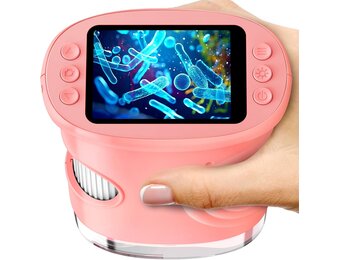 Ashfly Digitale microscoop voor kinderen, 1080p HD 2,0 inch scherm, zakmicroscoop, ledverlichting, aansluiting op pc, mini-microscoop buiten, cadeaus voor 4-12 jaar, roze