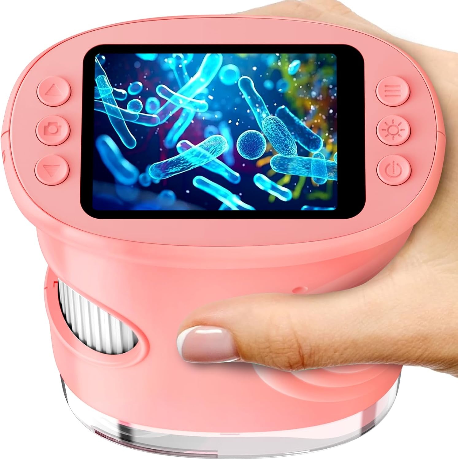 Ashfly Digitale microscoop voor kinderen, 1080p HD 2,0 inch scherm, zakmicroscoop, ledverlichting, aansluiting op pc, mini-microscoop buiten, cadeaus voor 4-12 jaar, roze