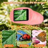 Ashfly Digitale microscoop voor kinderen, 1080p HD 2,0 inch scherm, zakmicroscoop, ledverlichting, aansluiting op pc, mini-microscoop buiten, cadeaus voor 4-12 jaar, roze