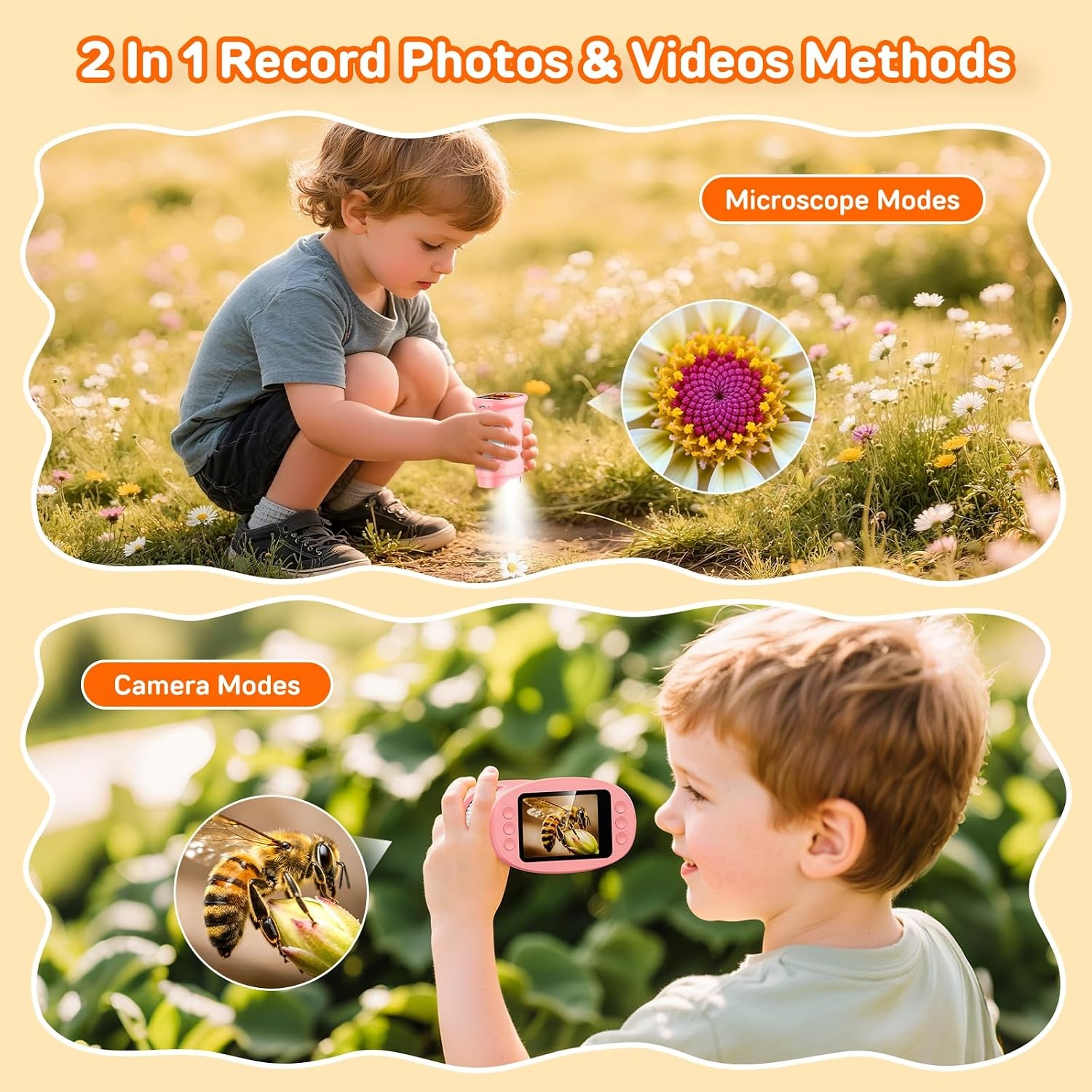 Ashfly Digitale microscoop voor kinderen, 1080p HD 2,0 inch scherm, zakmicroscoop, ledverlichting, aansluiting op pc, mini-microscoop buiten, cadeaus voor 4-12 jaar, roze