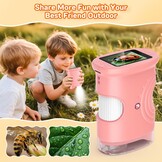 Ashfly Digitale microscoop voor kinderen, 1080p HD 2,0 inch scherm, zakmicroscoop, ledverlichting, aansluiting op pc, mini-microscoop buiten, cadeaus voor 4-12 jaar, roze