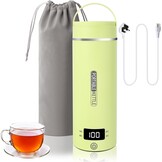 Kleine elektrische reiswaterkoker, 500 ml/300 W, draagbare waterbeker, mini-waterbeker, roestvrij staal 316, automatische verwarming, uitschakelen, met omkeerbaar deksel voor thee (groen)