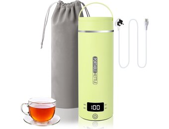 Kleine elektrische reiswaterkoker, 500 ml/300 W, draagbare waterbeker, mini-waterbeker, roestvrij staal 316, automatische verwarming, uitschakelen, met omkeerbaar deksel voor thee (groen)