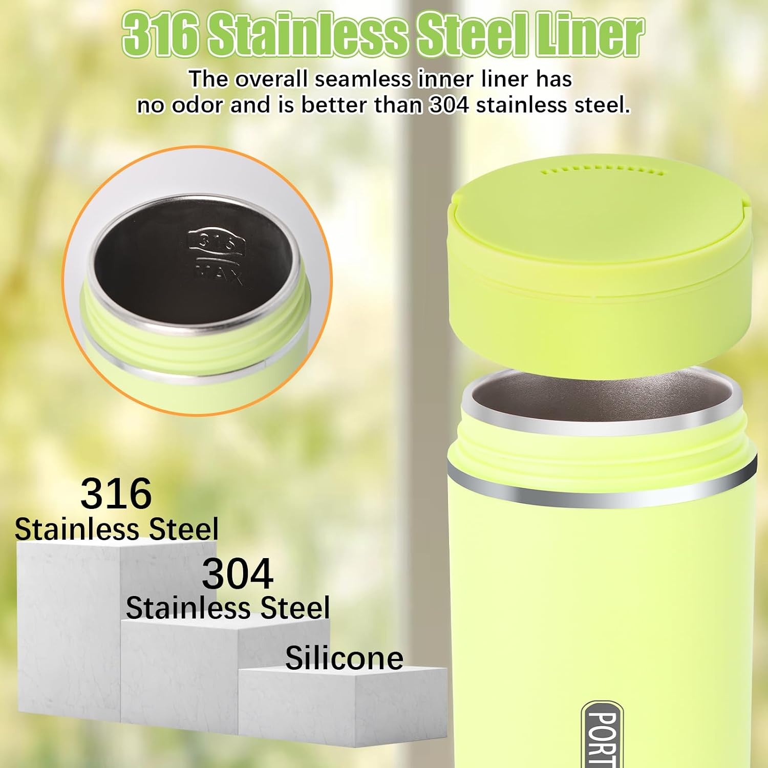 Kleine elektrische reiswaterkoker, 500 ml/300 W, draagbare waterbeker, mini-waterbeker, roestvrij staal 316, automatische verwarming, uitschakelen, met omkeerbaar deksel voor thee (groen)