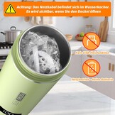 Kleine elektrische reiswaterkoker, 500 ml/300 W, draagbare waterbeker, mini-waterbeker, roestvrij staal 316, automatische verwarming, uitschakelen, met omkeerbaar deksel voor thee (groen)