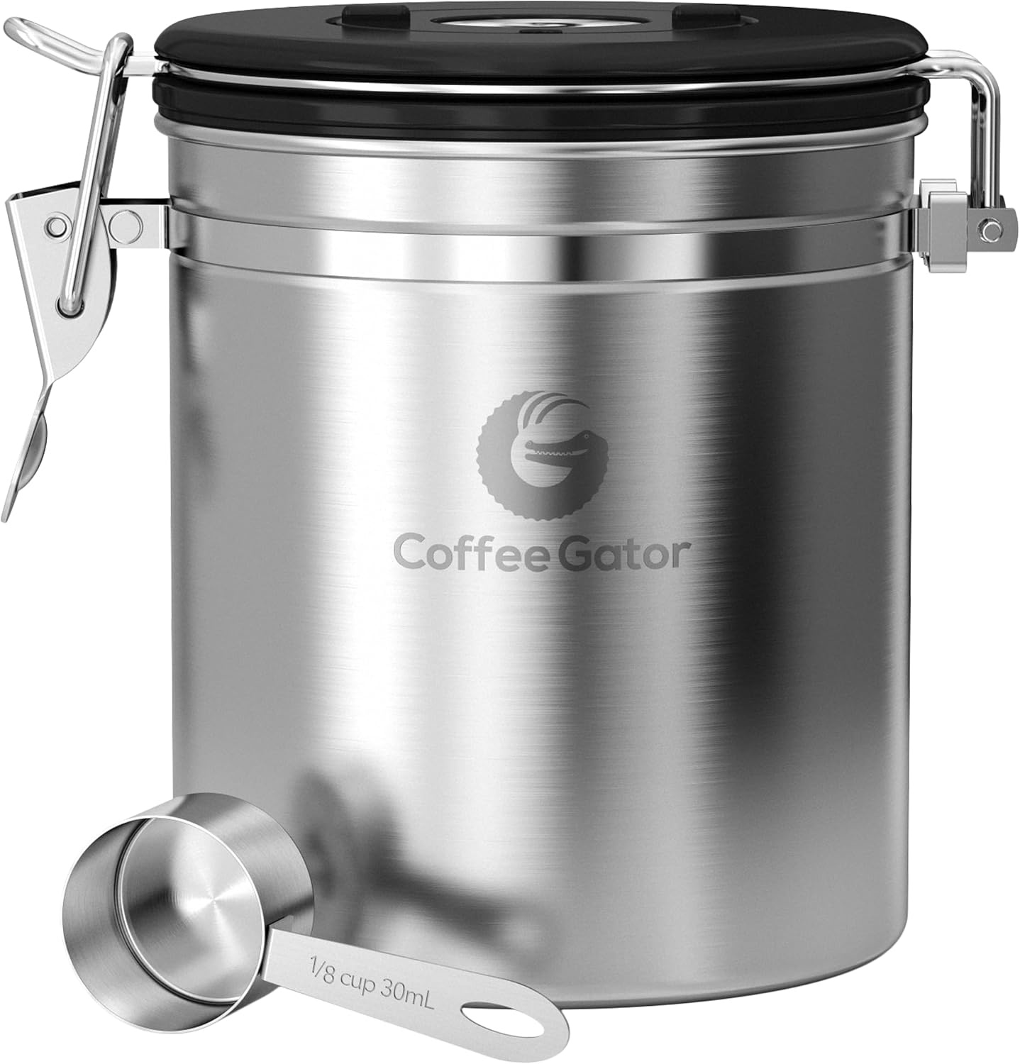 Coffee Gator Koffieblik roestvrij staal, luchtdichte voorraaddoos met deksel, datumtracker, CO2-vrijgifteventiel, maatlepel, voor koffiebonen, koffiepoeder, noten, thee, suiker, meel