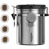 Coffee Gator Koffieblik roestvrij staal, luchtdichte voorraaddoos met deksel, datumtracker, CO2-vrijgifteventiel, maatlepel, voor koffiebonen, koffiepoeder, noten, thee, suiker, meel