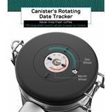 Coffee Gator Koffieblik roestvrij staal, luchtdichte voorraaddoos met deksel, datumtracker, CO2-vrijgifteventiel, maatlepel, voor koffiebonen, koffiepoeder, noten, thee, suiker, meel