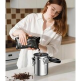 Coffee Gator Koffieblik roestvrij staal, luchtdichte voorraaddoos met deksel, datumtracker, CO2-vrijgifteventiel, maatlepel, voor koffiebonen, koffiepoeder, noten, thee, suiker, meel