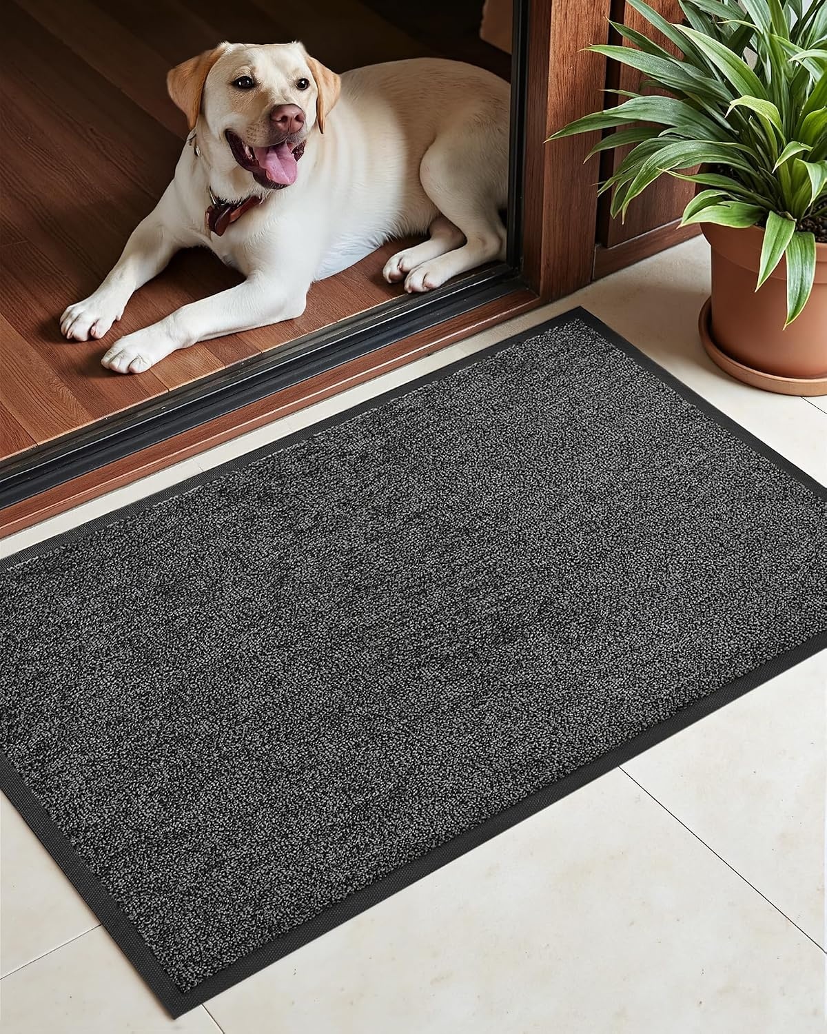 COLOR&GEOMETRY Deurmat 60x120 cm - Zwart Grijs - Antislip en Waterbestendig