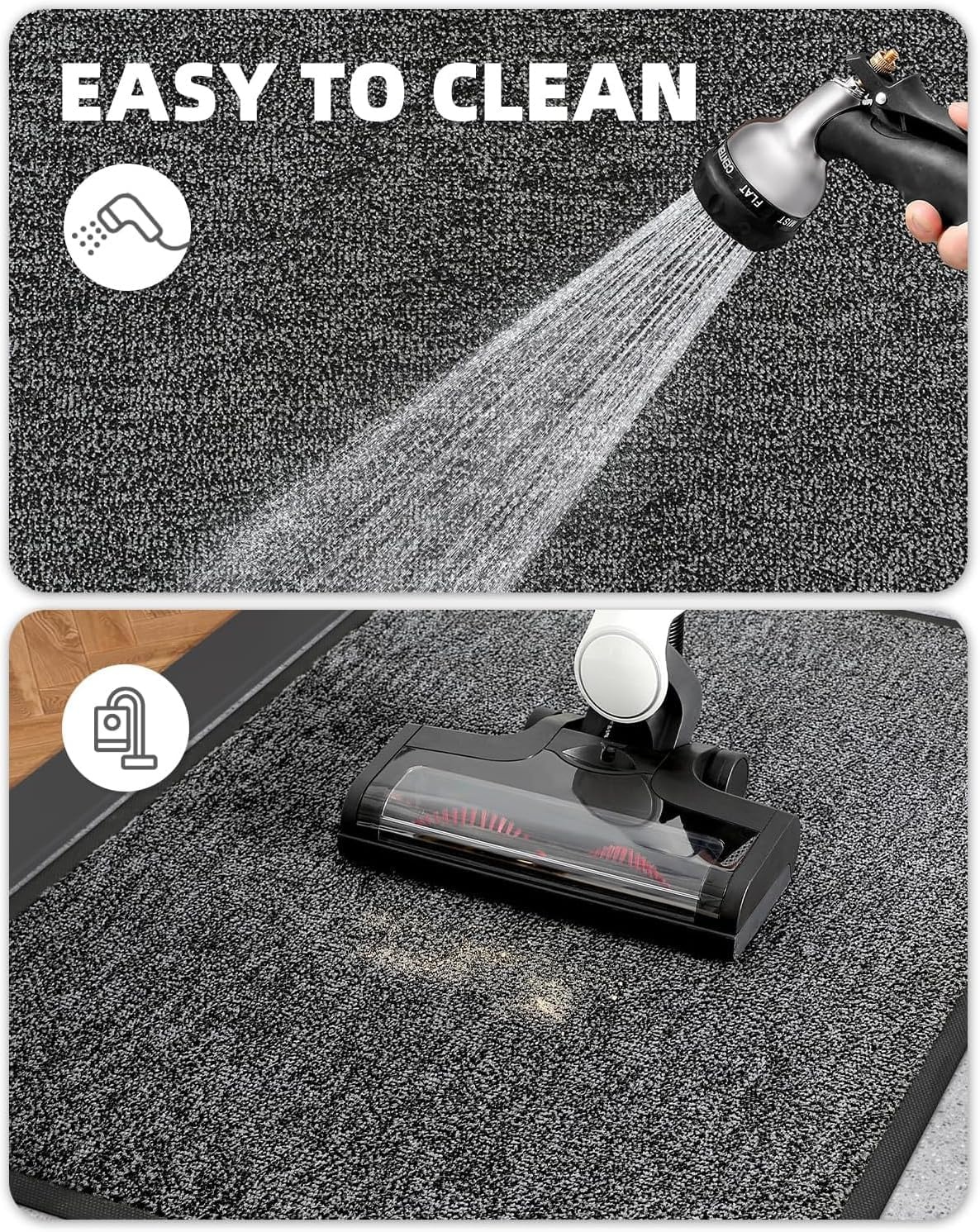 Deurmat Zwart Grijs 60x120 cm | Antislip, Waterbestendig | Polyester | 33% Korting