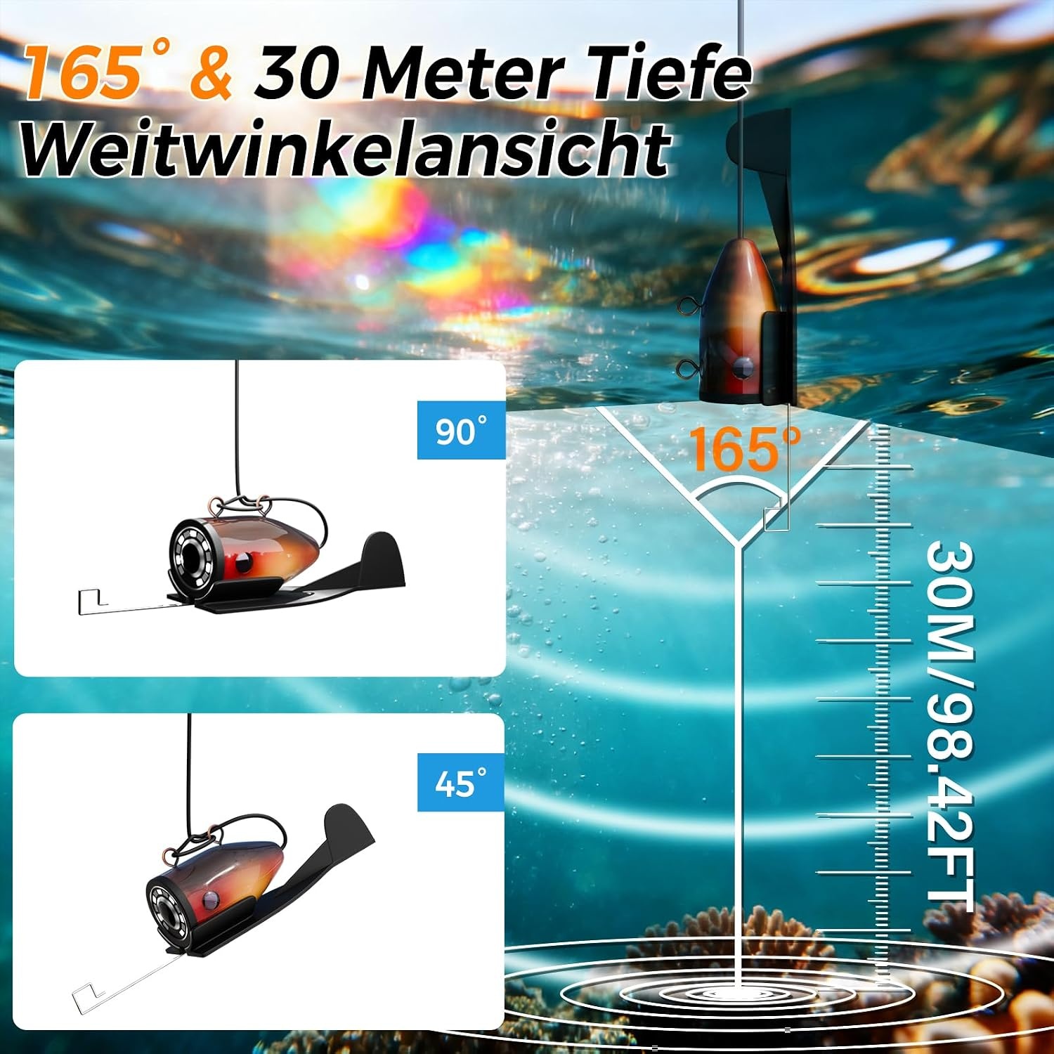 Onderwater Visserscamera 7" HD Scherm, 30m Kabel, 12 LED/IR Lampen - 34% Korting