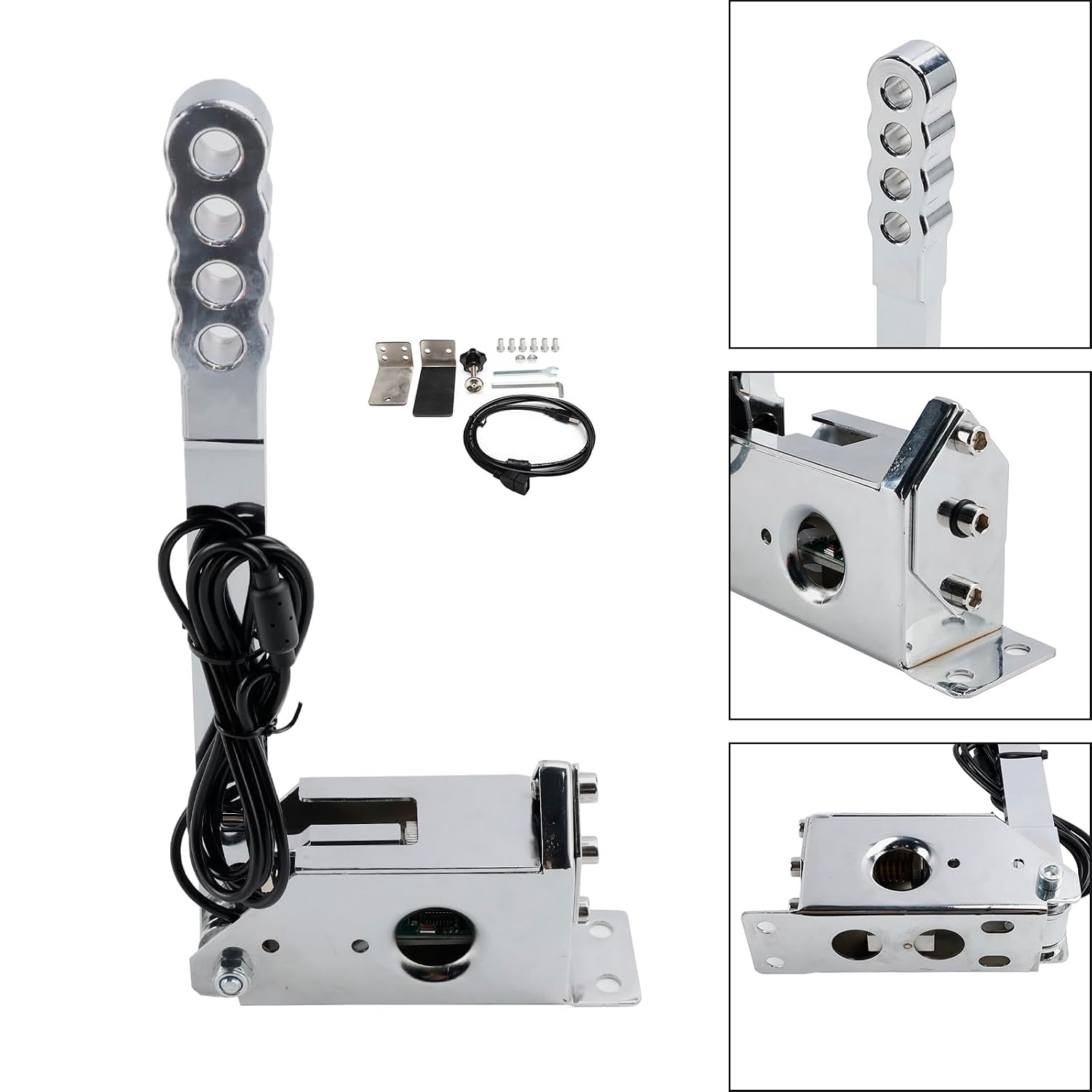 USB Handrem Sim Racing PC - 64-Bit Hall Sensor - Aluminium/Staal - Zilver - 34% Korting