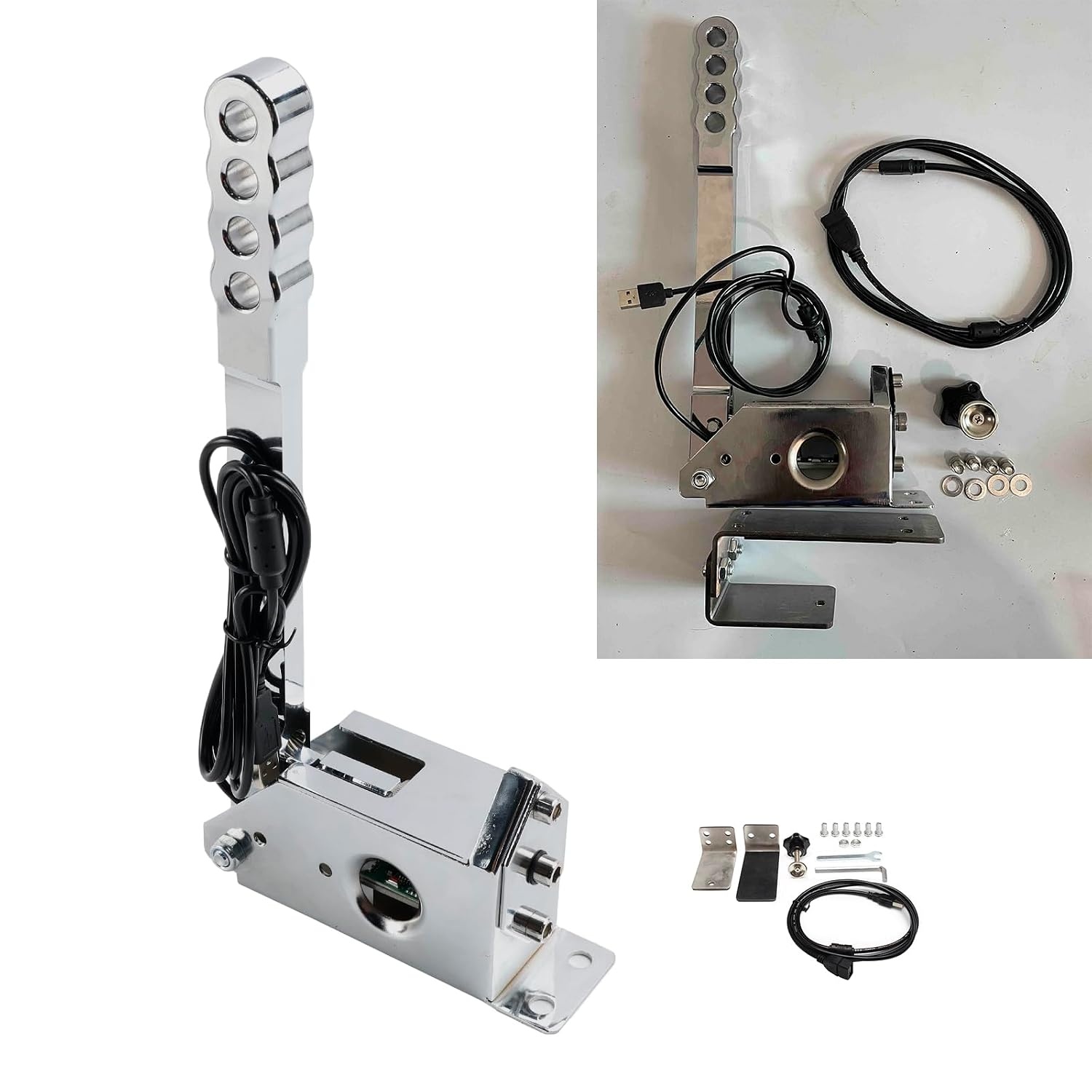 USB Handrem Sim Racing PC - 64-Bit Hall Sensor - Aluminium/Staal - Zilver - 34% Korting