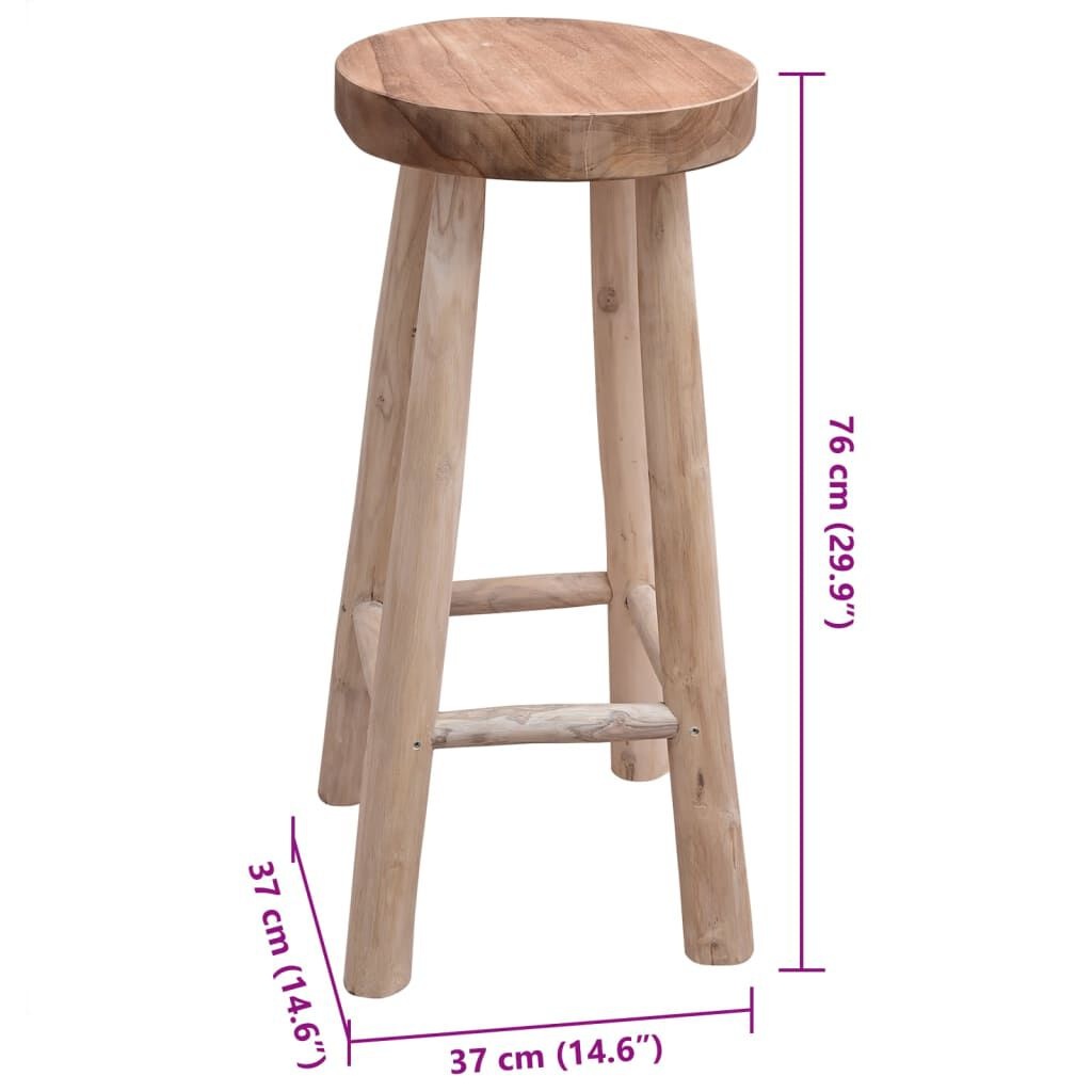 VidaXL Barkruk Massief Teakhout - Rustiek Ontwerp - 76cm Hoog - 35% Korting