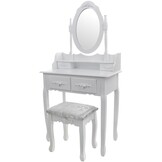 Kaptafel Wit met Spiegel en Krukje - 3 Lades - 35% Korting