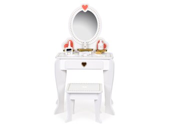 Kindertafel Kaptafel met Spiegel & Kruk - Wit, 50x33x92,5 cm - 34% Korting