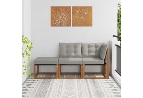 VidaXL Modulaire Buitenbank Set (3-delig) - Natuurlijk/Lichtgrijs - 35% Korting
