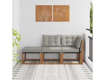 vidaXL 3 st Modulaire buitensofa eenheden Natuurlijk en Lichtgrijs