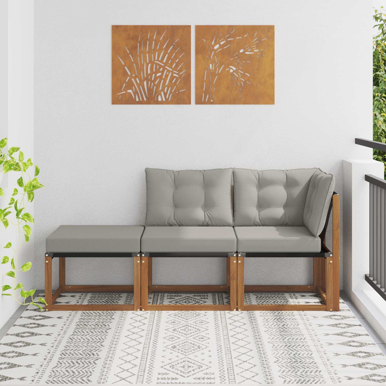 vidaXL 3 st Modulaire buitensofa eenheden Natuurlijk en Lichtgrijs